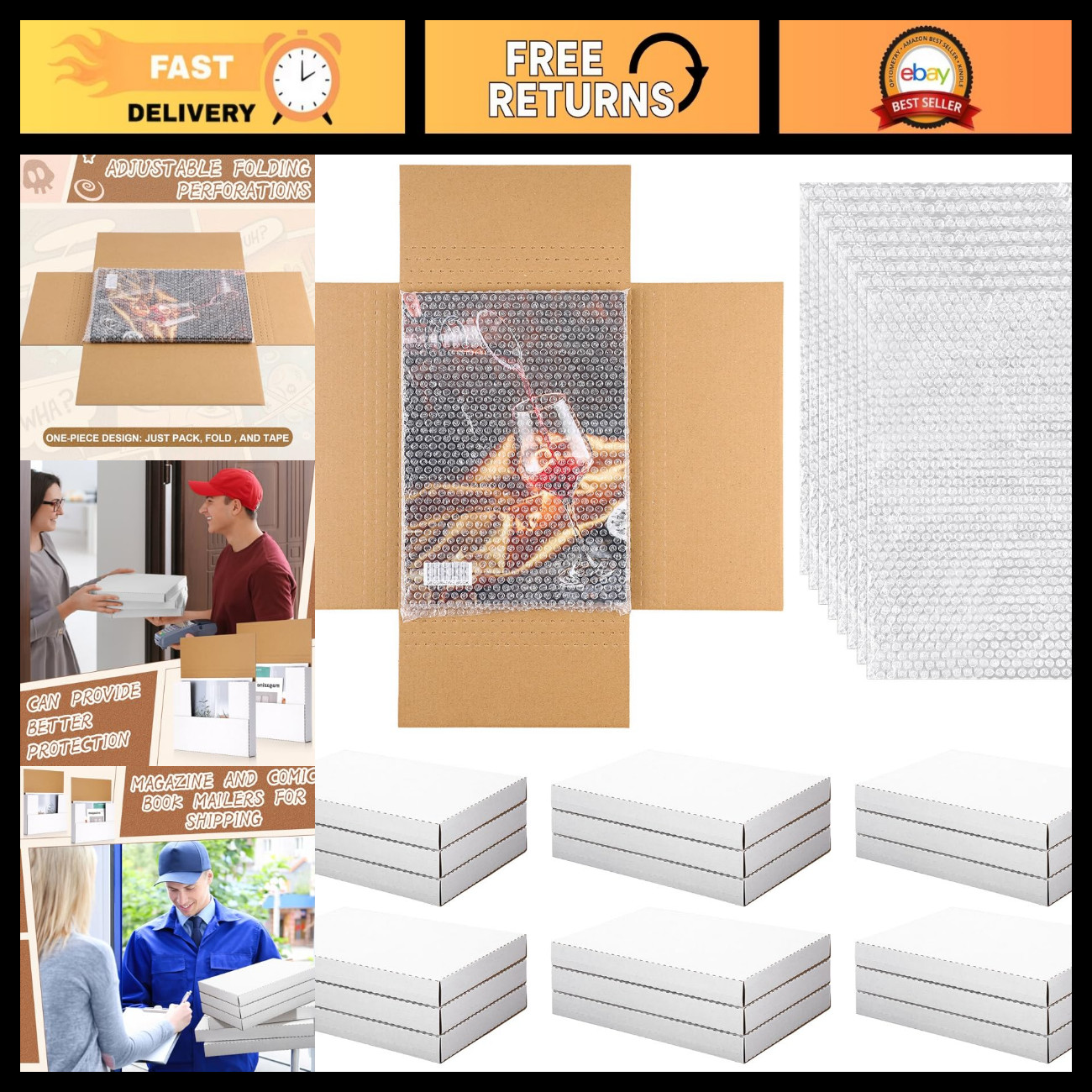 30 Pack Comic Book Mailers - White, 7.8x11x1.2 Inch, Durable Shipping Envelopes