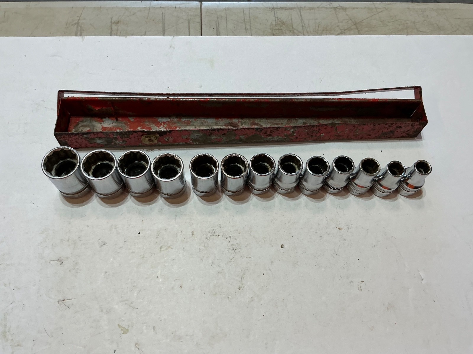 Rare Vtg  Indestro Super METRIC 1/2” Drive Socket Set 13 pc 10mm-22mm  USA made