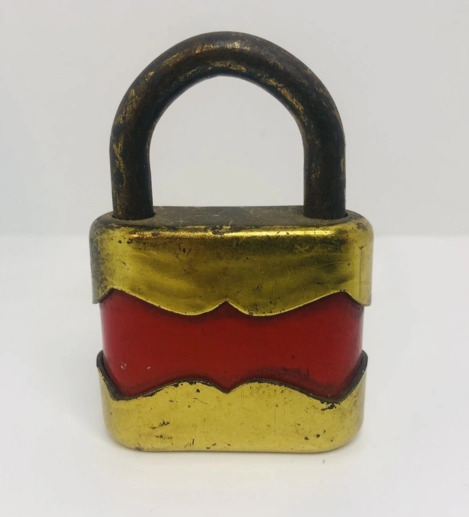 Vintage - G & J   Padlock ( Red Enamel￼) With 1 Key-Working Condition , USA.