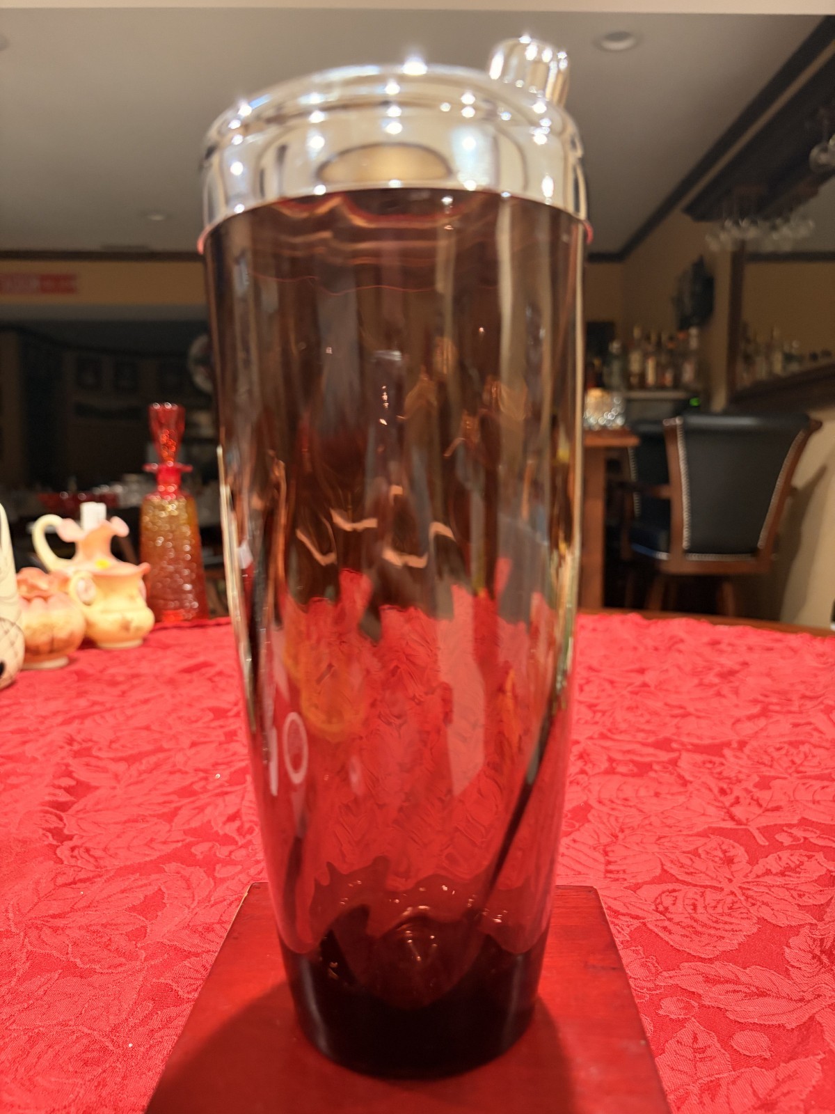 Vintage Hazel Atlas Moroccan Amethyst Purple Glass Swirl Cocktail Shaker Ex Con