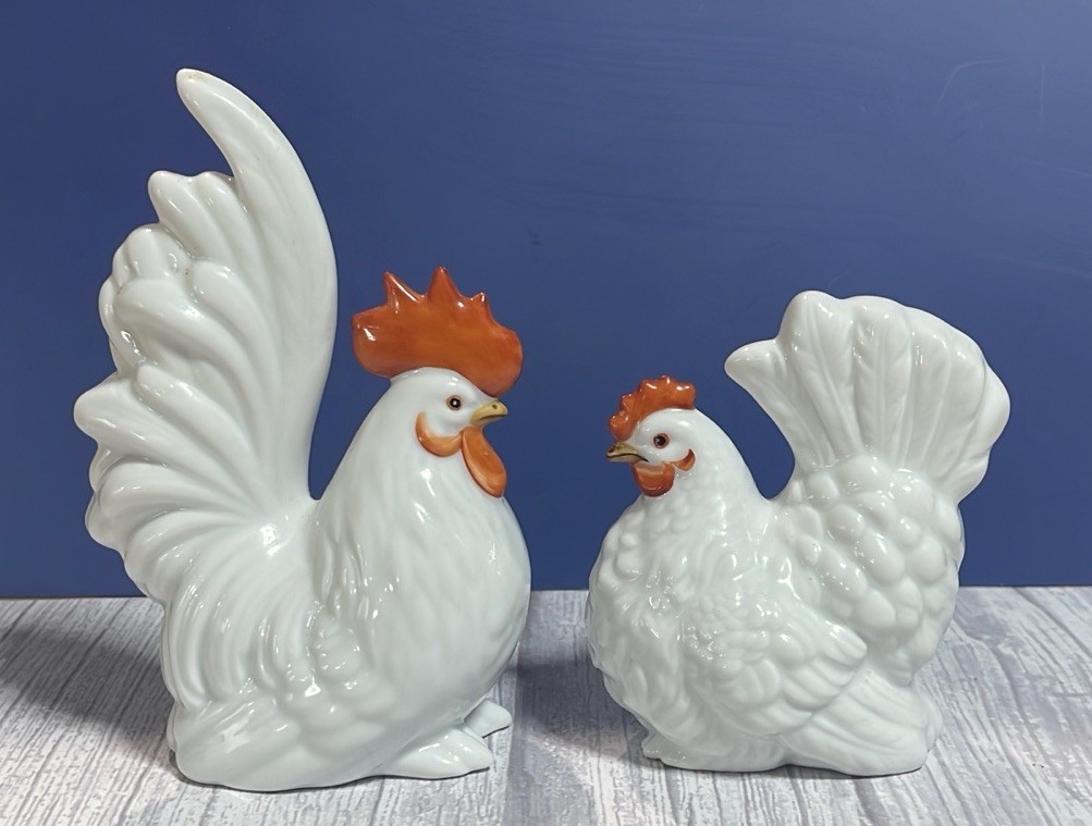 Vtg Karl Klette Rooster And Hen Figurines. Made In Germany