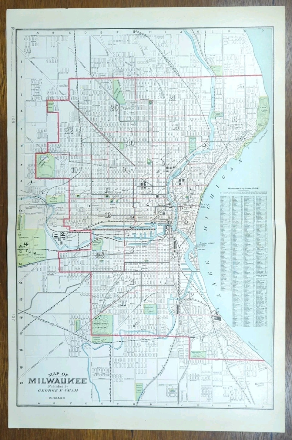 Vintage 1907 MILWAUKEE WISCONSIN Map 14\
