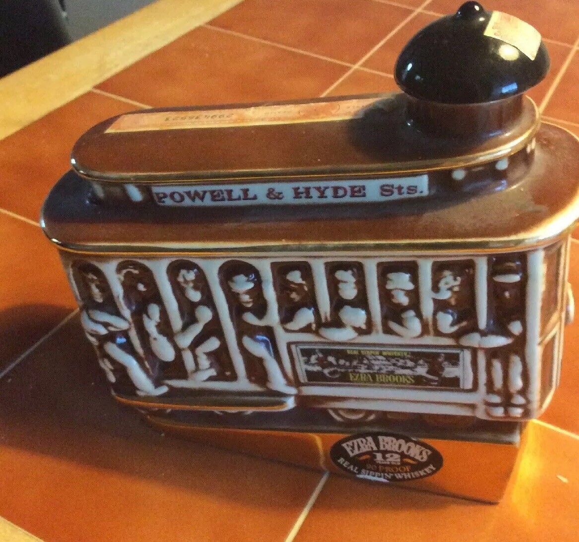 Vintage Ezra Brooks 90 Proof Whiskey Decanter SanFrancisco Trolley Car 1968 Nice