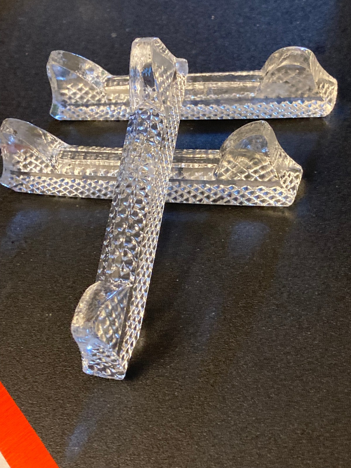Vintage cut glass or crystal knife rests, also known as knife holders 