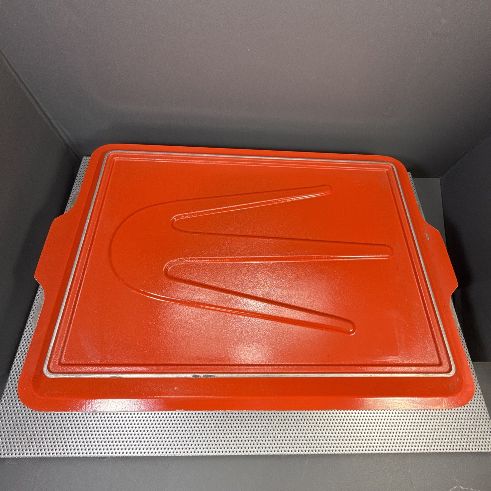 RARE VTG Rectangle Orange/ Red Club Aluminum Casserole/Cake Pan w/ Lid 12”x18”