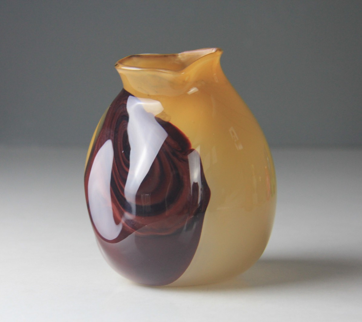 Art Studio Hand Blown Butterscotch Ovoid Shaped Glass Vase Signed