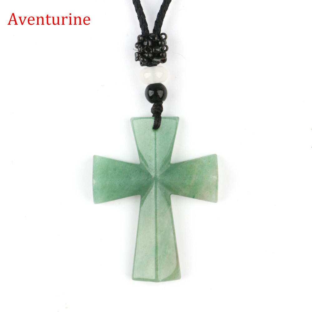Natural Chakra Cross Quartz Crystal Stone Healing Gemstone Pendant Necklace Gift