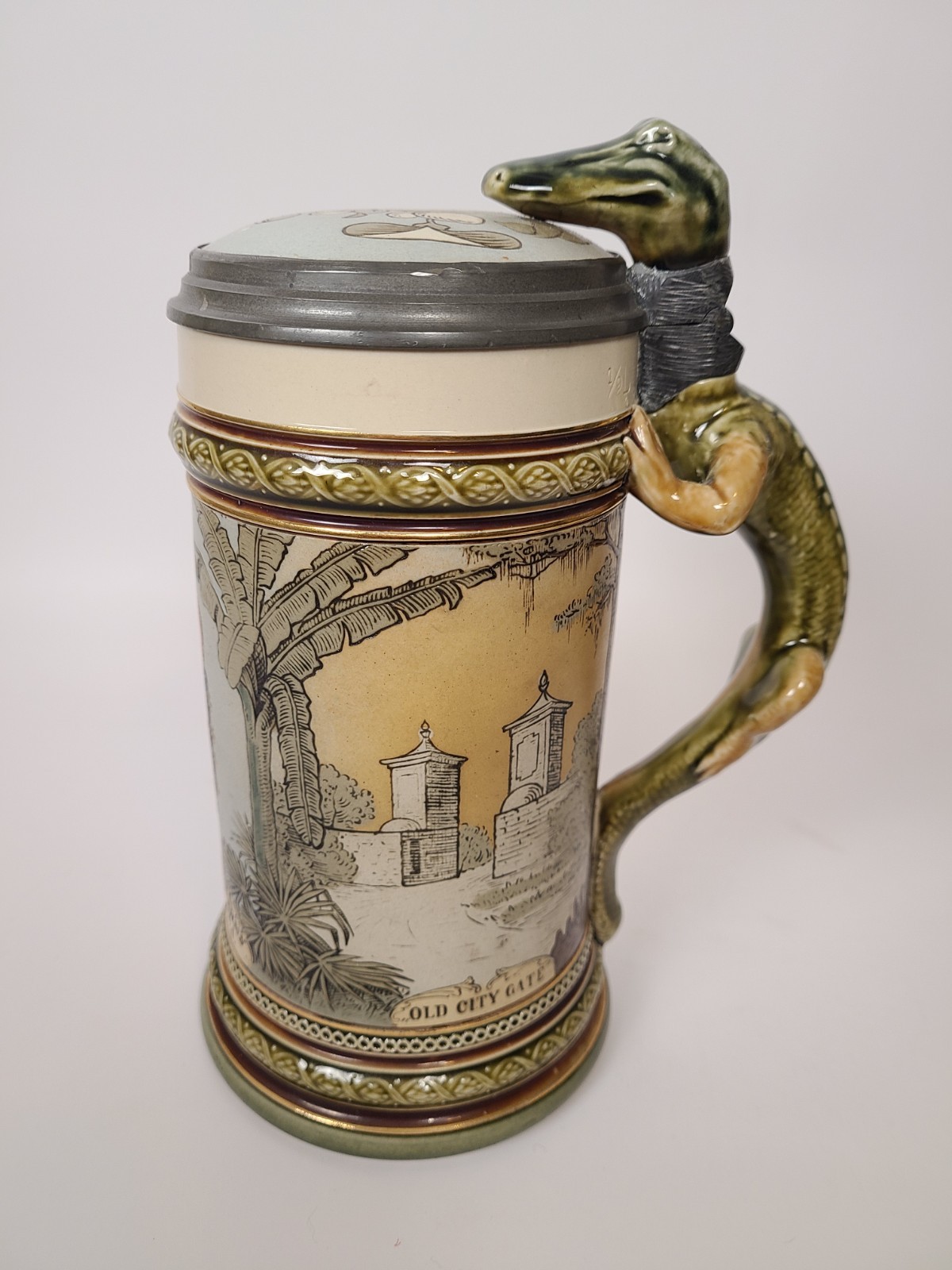 Antique 1890\'s Mettlach St. Augustine Florida Alligator Beer Stein #3 Antique 1890\'s Mettlach St. Augustine Florida Alligator Beer Stein #3