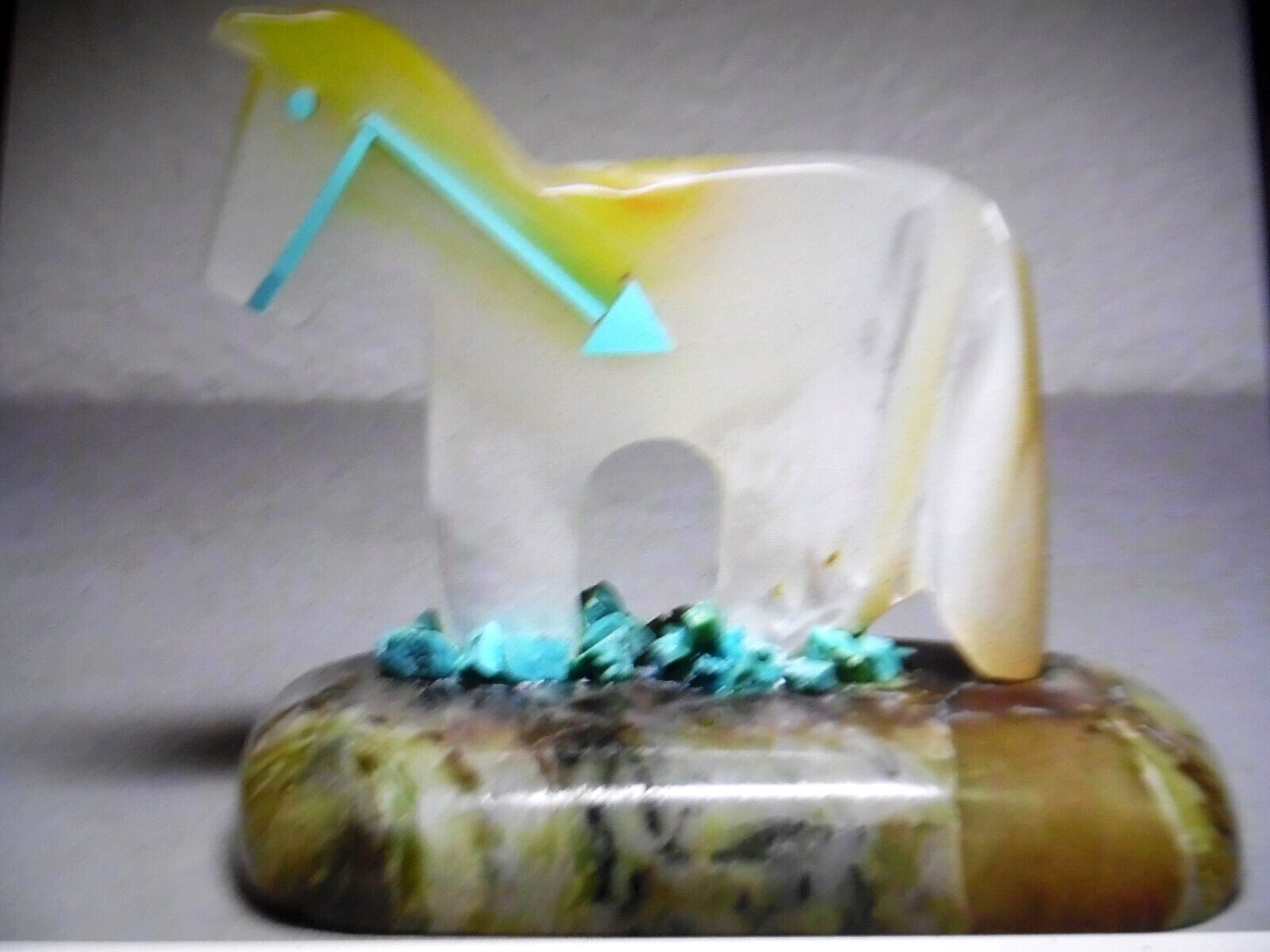 ZUNI FETISH F-3742 GOLD LIP MOTHER-OF-PEARL HORSE BY BERNARD LAIWAKETE