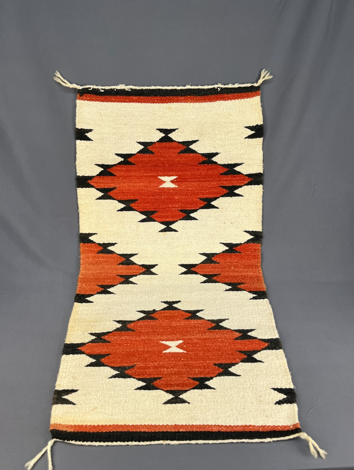 Vtg Navajo Kilim Hand-Woven Orange DIAMOND EYE DAZZLER Rug Textile 39x19: EUC