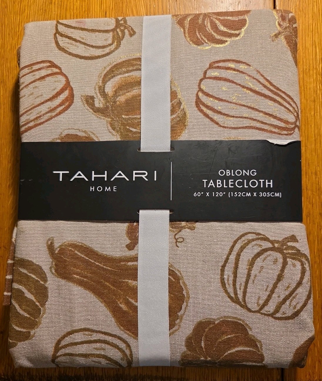 Tahari Home Pumpkins Gourd 60x120 COTTON Oblong Shimmer Tablecloth Thanksgiving
