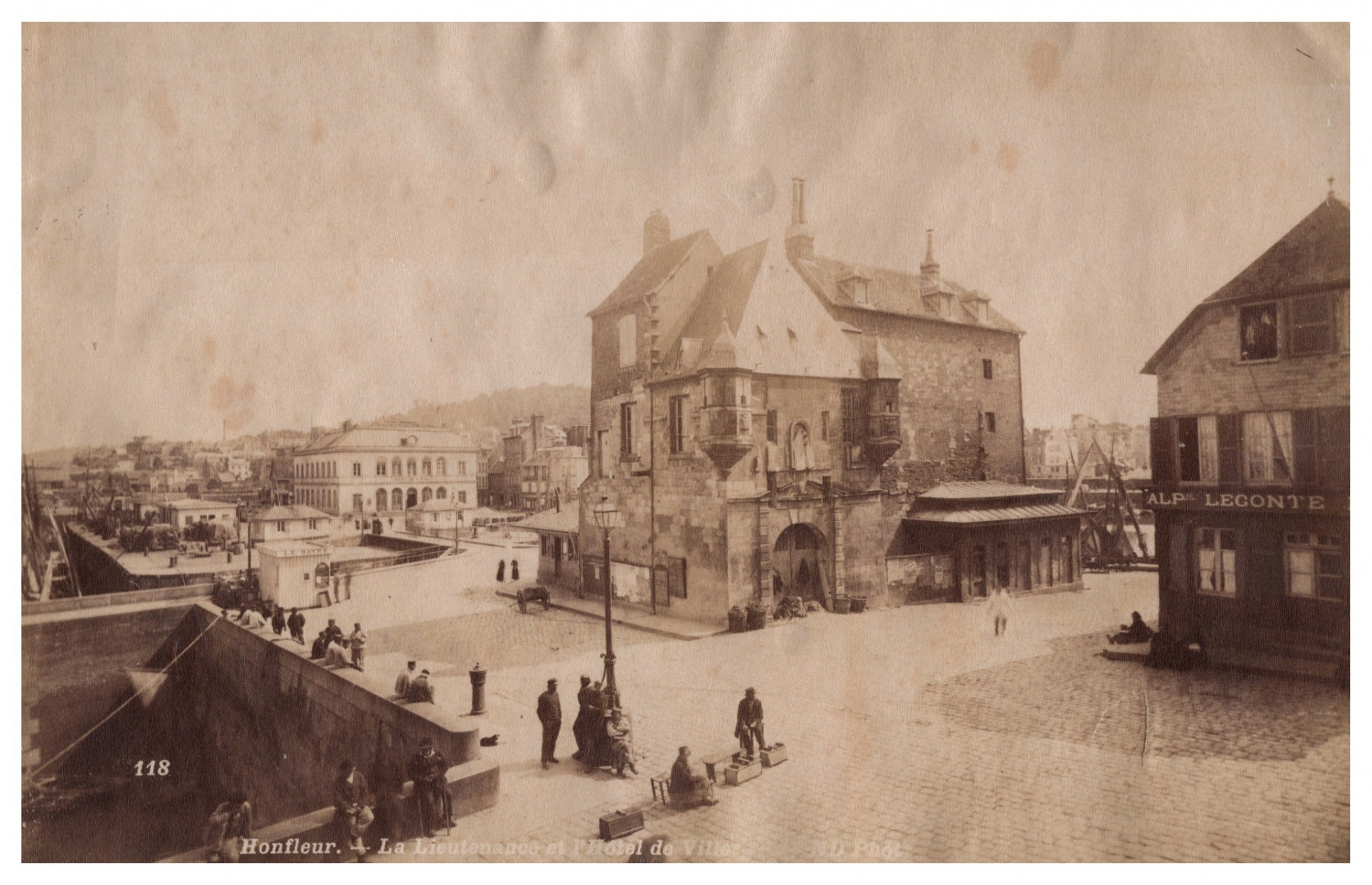 France, Honfleur, la Lieutenance et l'Hôtel de Ville, vintage print, ca.187