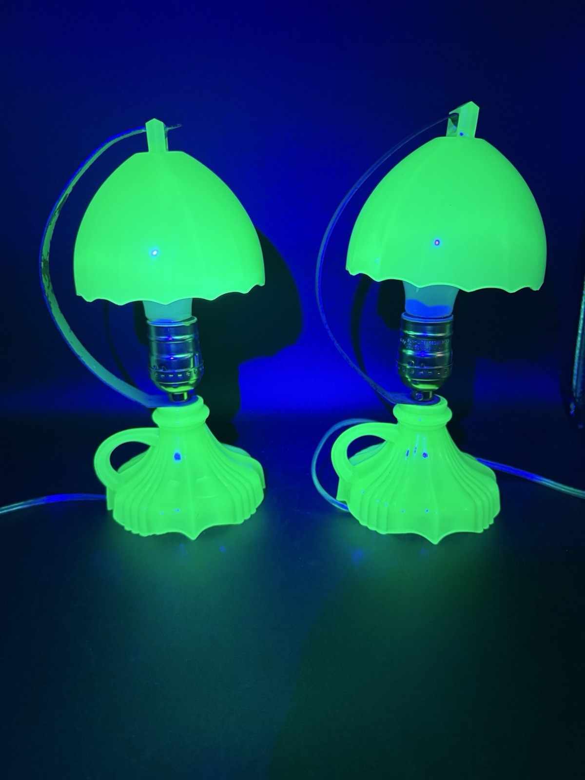 2 Jadeite Jefferson Uranium Glass Finger Lamps
