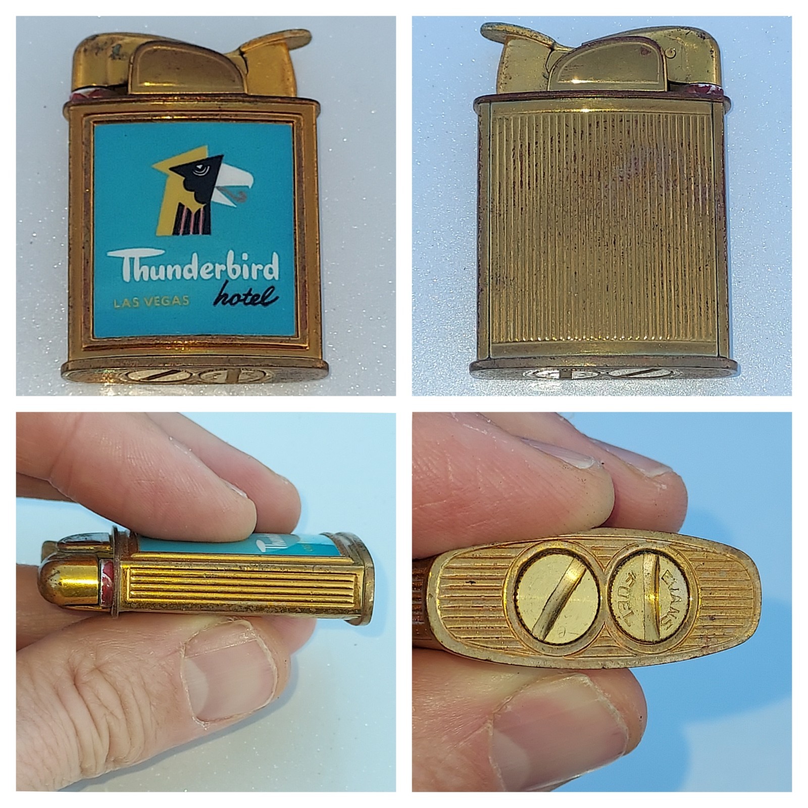 Vtg 1950's Evans Automatic Lighter Thunderbird Hotel Casino Las Vegas Enamel