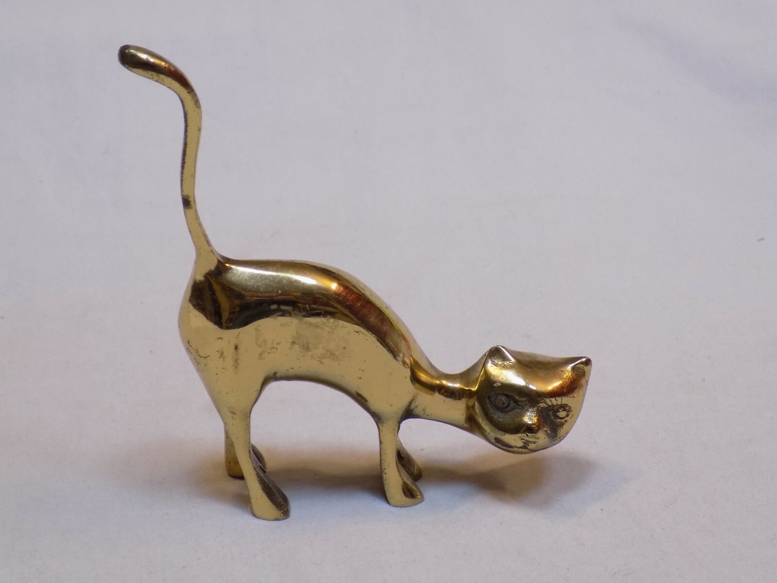 Brass Cat Figure Statue Vintage Old Halloween Screech Hunch Pose Arched Back 5\