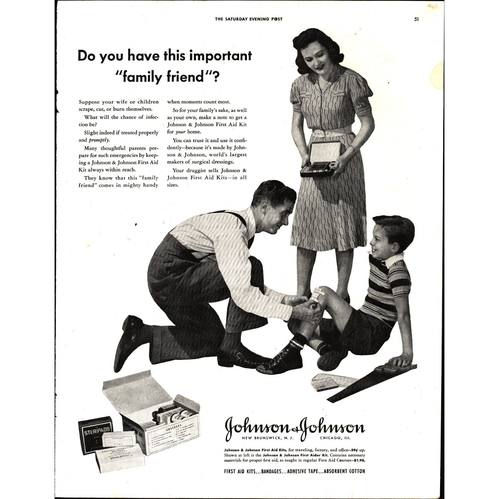 1942 Johnson & Johnson First Aid Kit Vintage Ad do you have this important E7