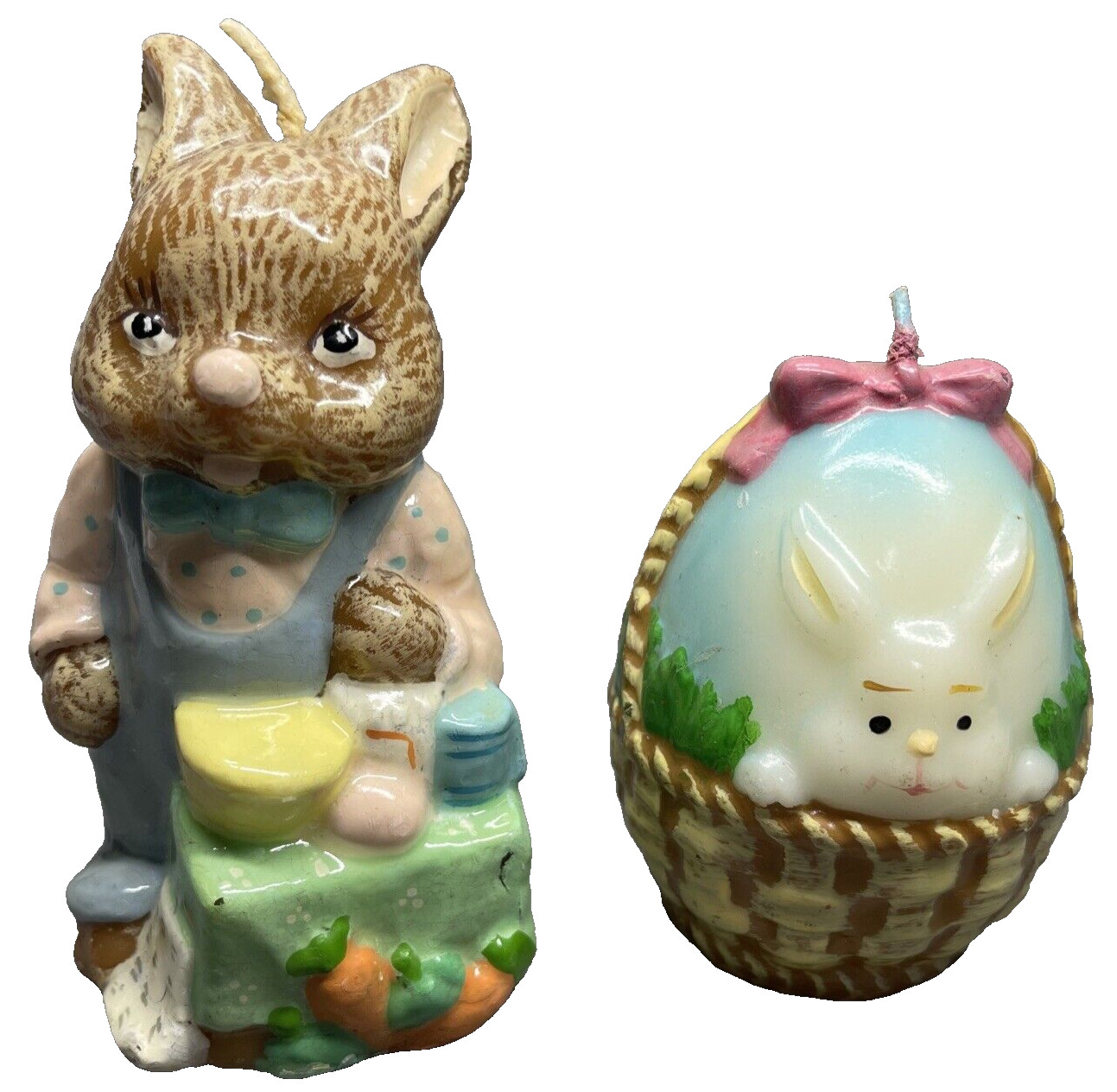 Easter Candle Vintage Rabbit Bunny and Basket Candle Pair 4.5\