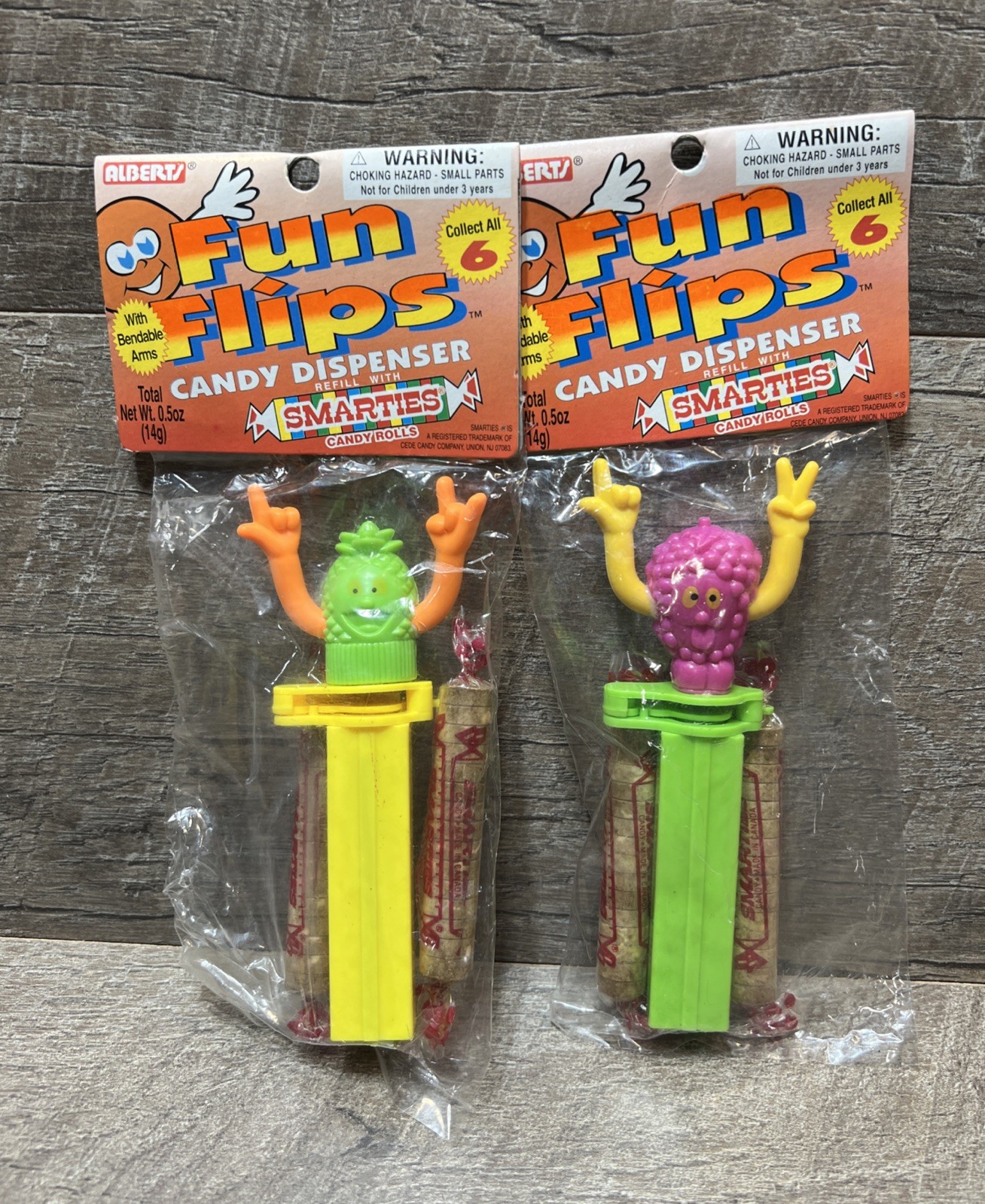 Vintage 1994 Alberts FUN FLIPS Candy PEZ LIKE Dispenser Container Lot of 2