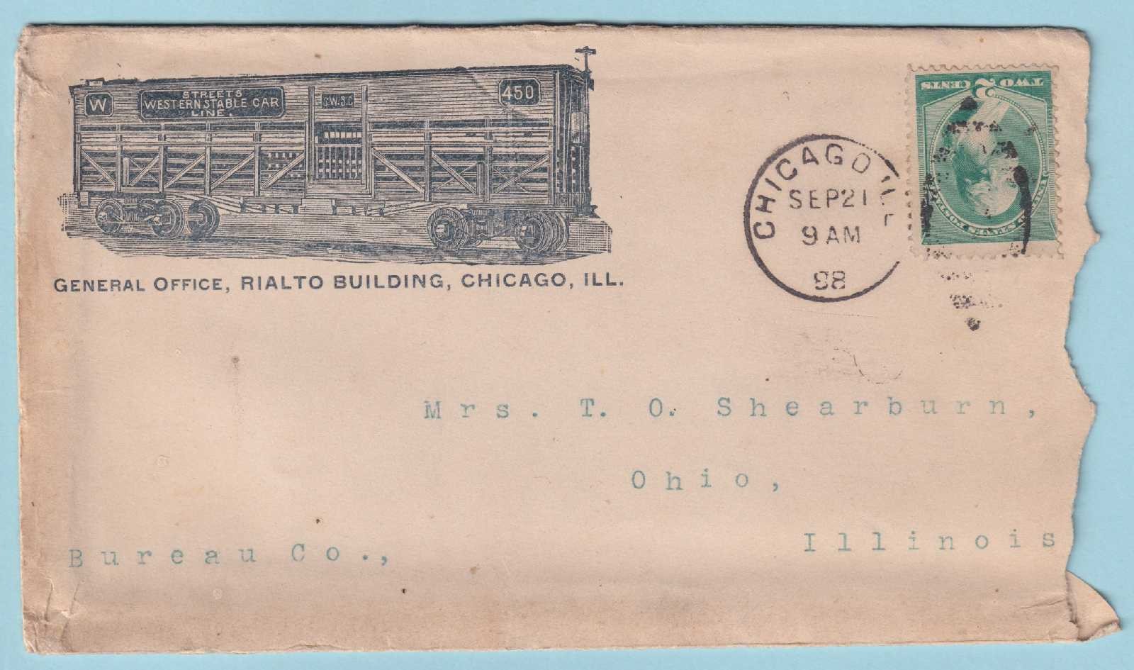 UNITED STATES ADVERTISING COVER - 1898 WESTERN STABLE CAR - STREETS LINE - B611