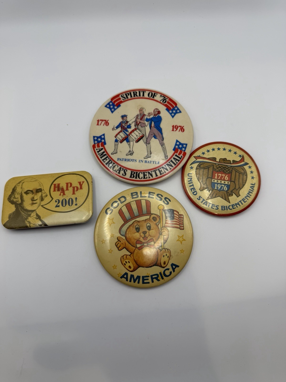 Vintage 1976 Bicentennial Pinback Button Lot Spirit of ’76 Washington 4 Pc