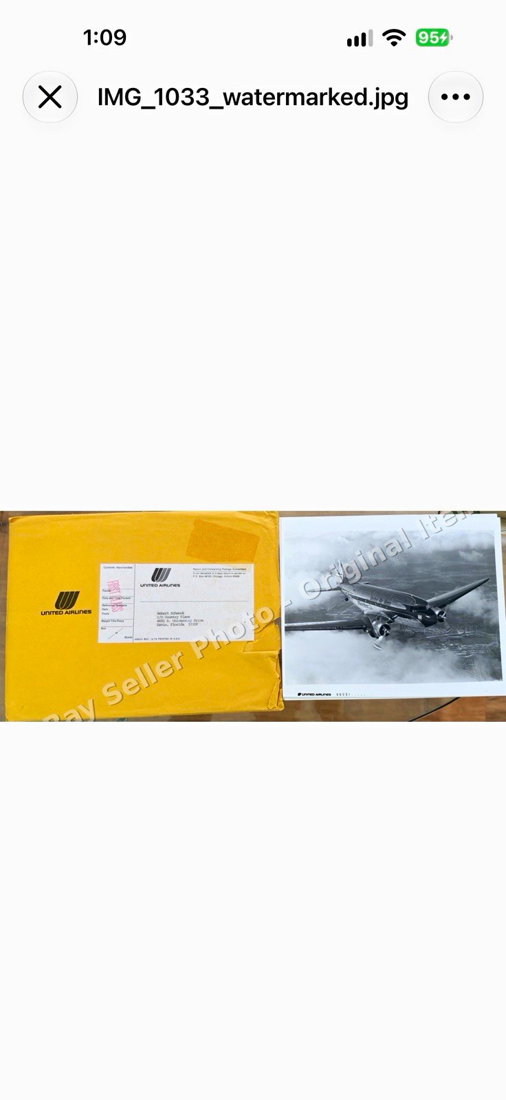 Vintage United Airlines Aircraft Photos B&W Promotional Prints w/ Envelope
