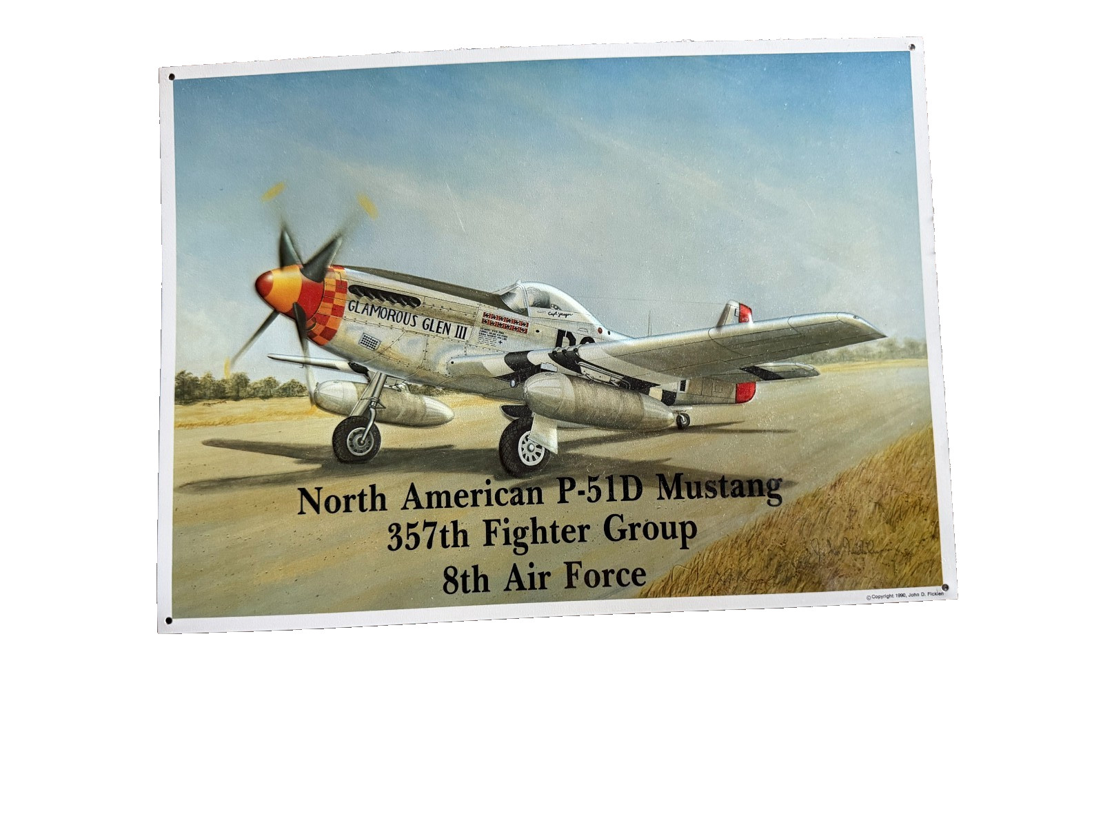 Vintage 1990 North American P-51D Mustang Metal Sign By John Finklen