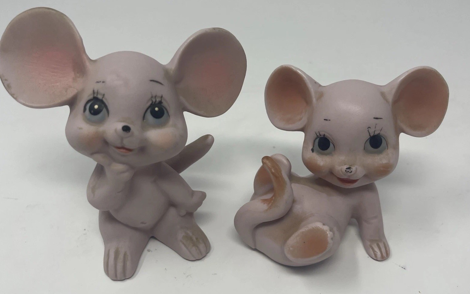 VTG Kitschy Ceramic Kelvin’s Pink Mice Figurines Japan Grey Mouse Lot Of 2