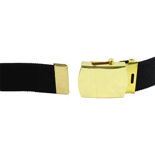 Army Black Cotton Belt 1¼″ with 22K Gold-Flash Buckle & Tip — Uniform Dress Belt