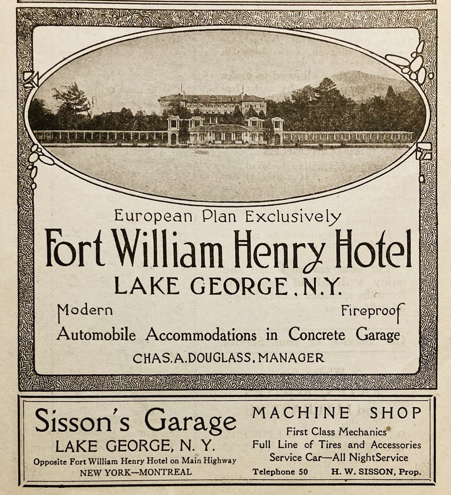 1922 AD.(PC8)~FORT WILLIAM HENRY HOTEL, LAKE GEORGE, NY. EUROPEAN PLAN