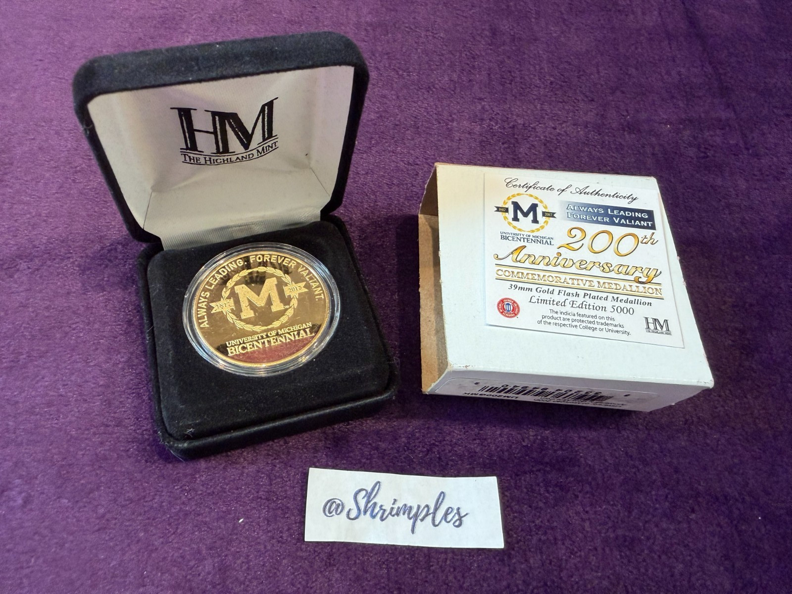 UNIVERSITY OF MICHIGAN 200th Anniversary Bicentennial GOLD COIN New in Case