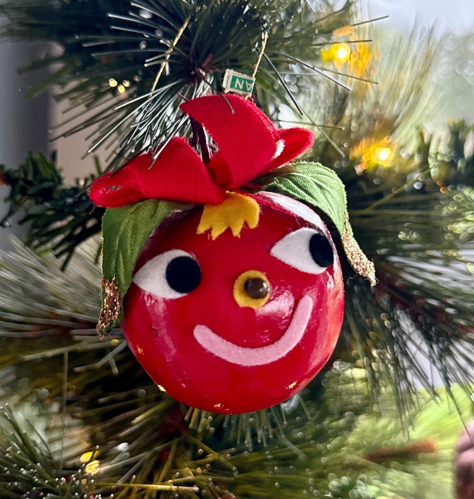 1950s RARE Vintage Apple Fruit Face Christmas Tree Ornament Japan