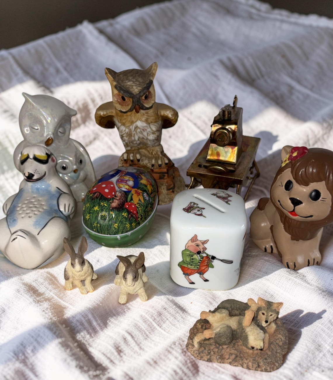 Vtg Shafford 1986 Mother Goose Bank Stopper Youngs Wolf Figurine Animal Lot 10pc