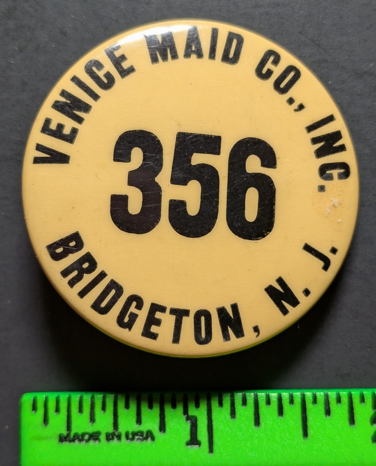 Vintage Venice Maid Company Bridgeton New Jersey Employee Pinback Pin