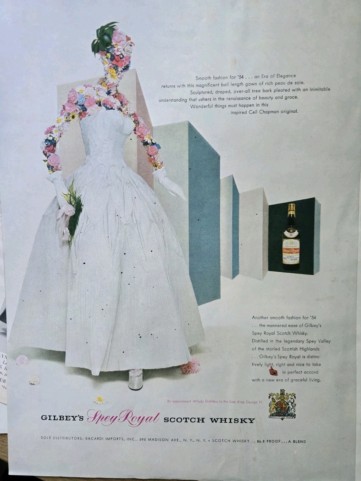 1954 Gilby's Scotch Whisky Womens Ceil Chapman Gown Vintage ad 