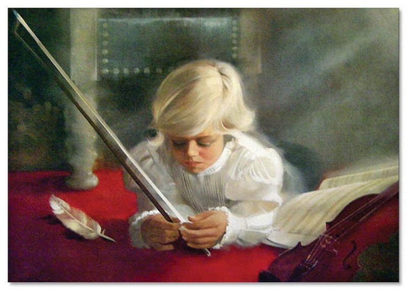 Lovely children-flowers of life Cute Boy music KIDS ART NEW modern Postcard