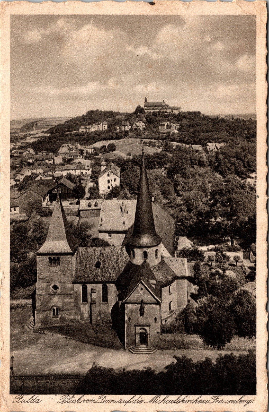 RPPC Postcard Germany Fulda Blick Dom auf Michaelskirche u. Frauenberg 1931 A34