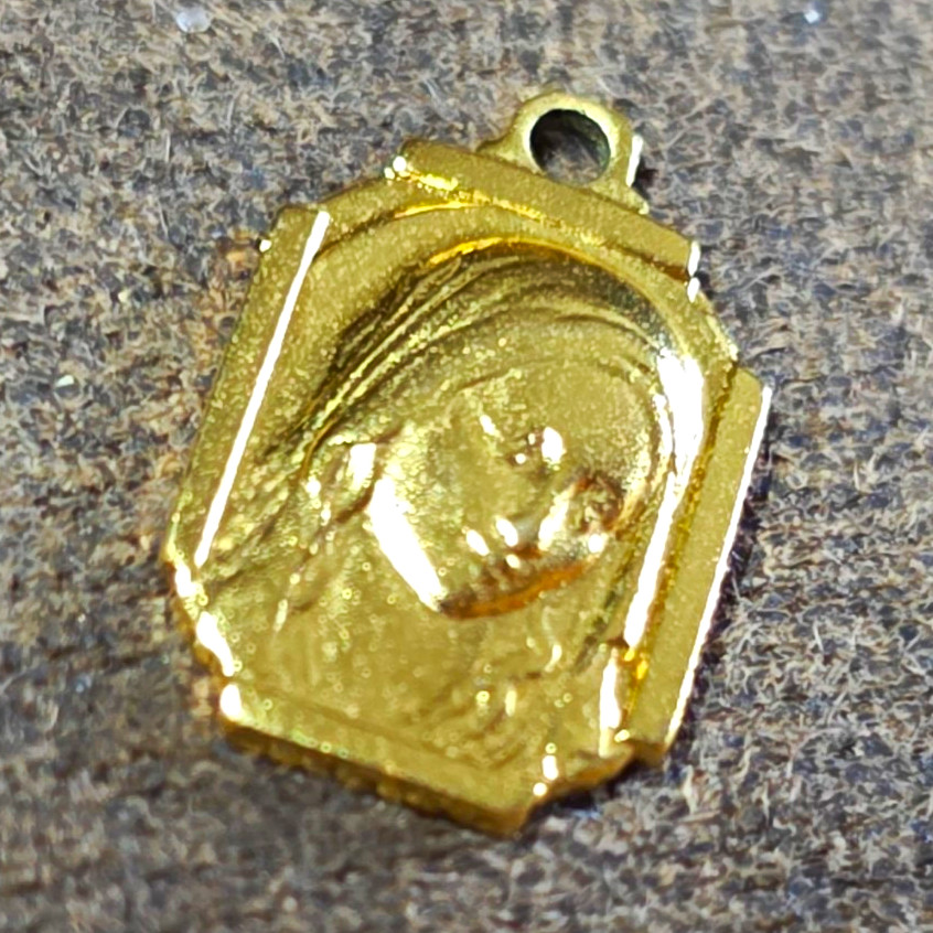 Vintage French Our Lady of Lourdes Religious Medal Pendant Gold Tone Dainty