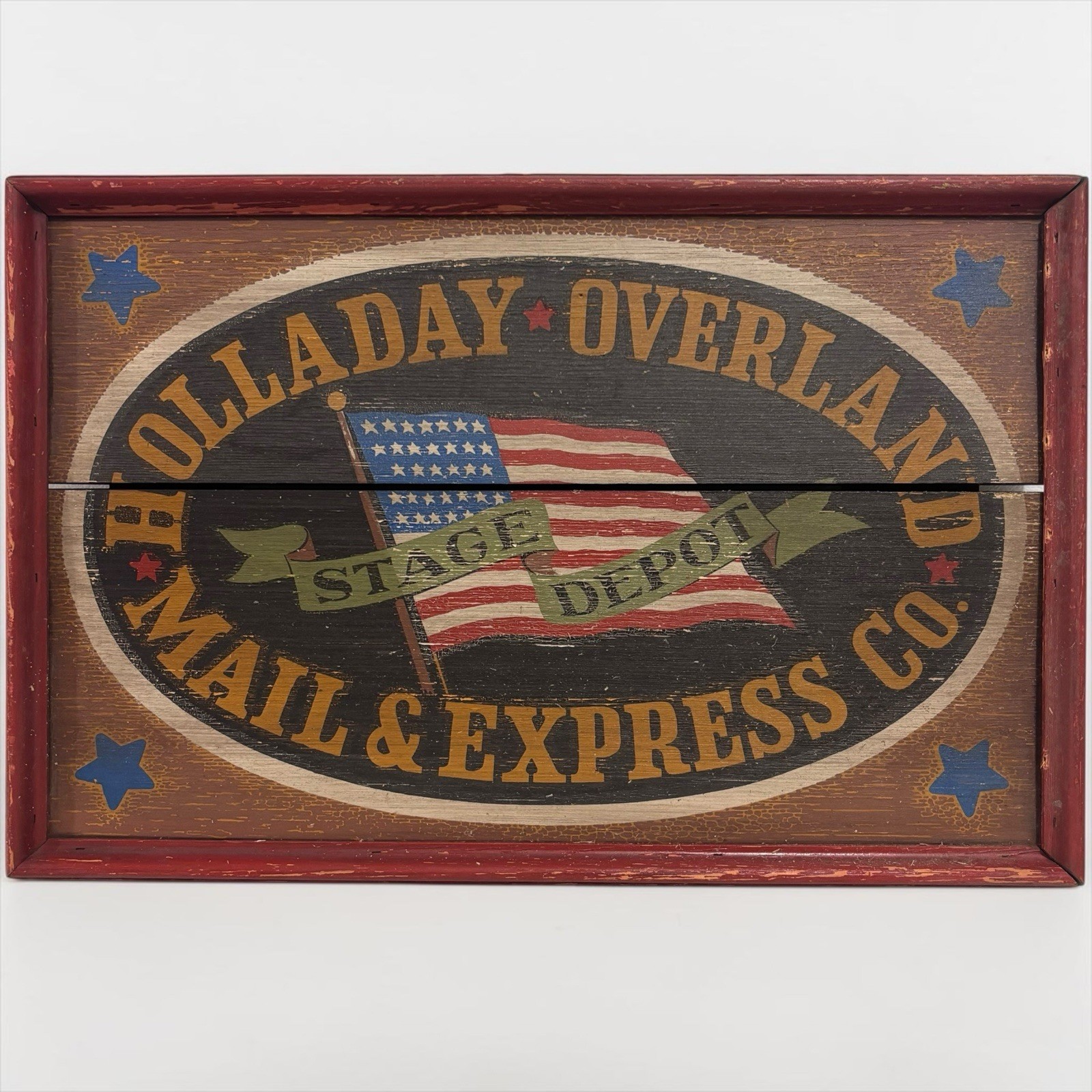 Vintage Ben Holladay Overland Mail Express Sign Stagecoach Old West Folk Art