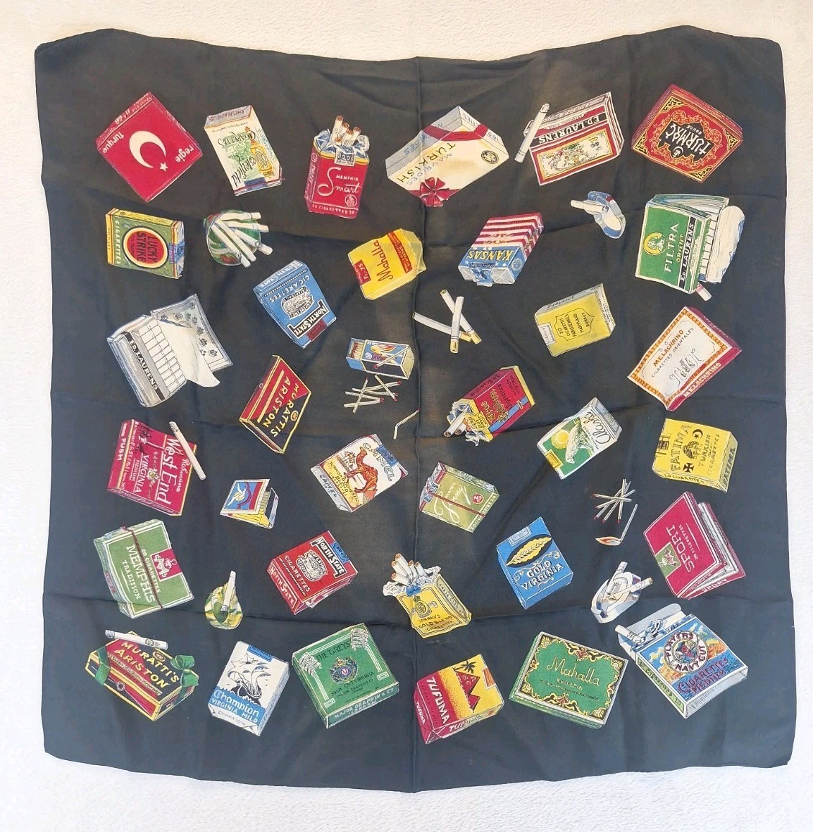 Rare Vintage Silk Scarf Camel Lucky Strike Cigarettes Tobacco Decor Accessory