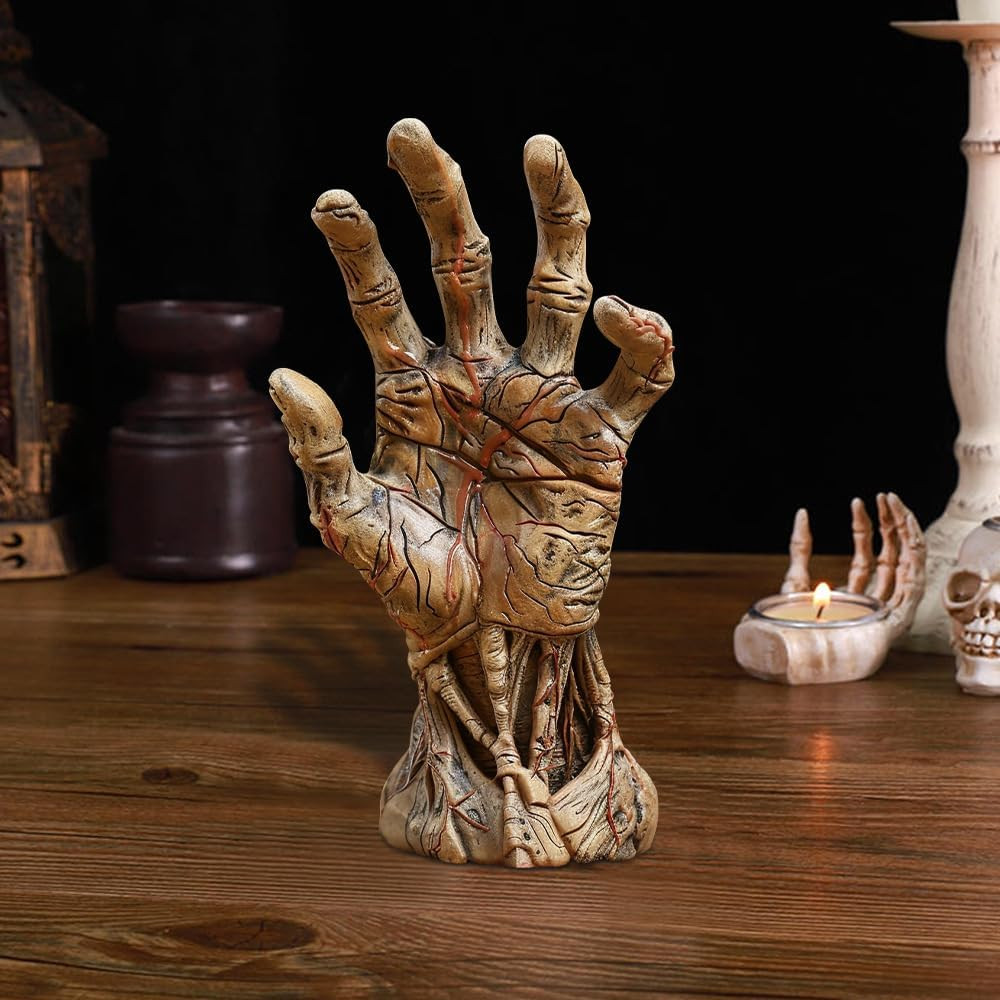 Halloween Skeleton Hand Statue Gothic Skull Demon Resin Sculpture Horror Decor