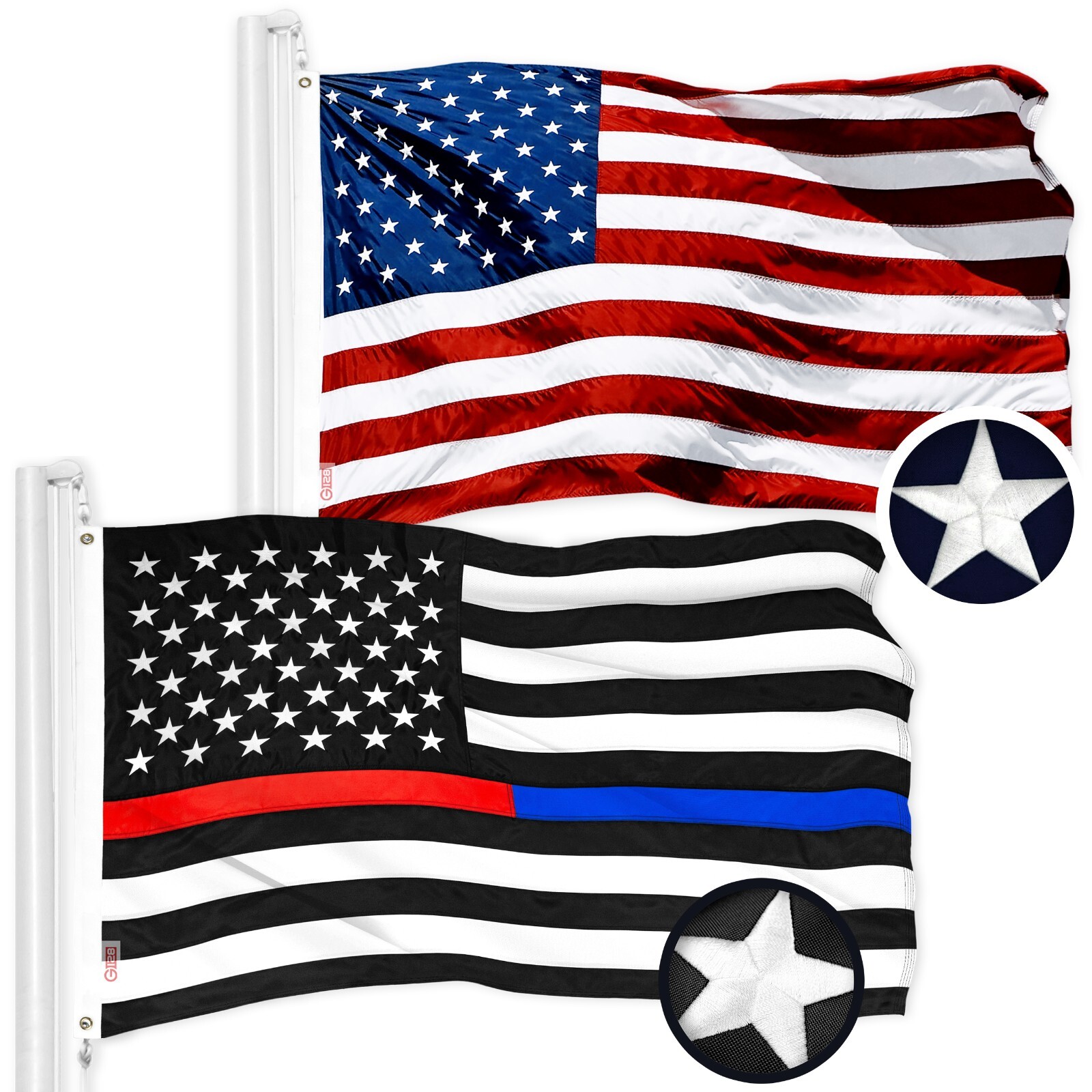 NEW G128 USA Flag and Thin Blue/Red Line Flag Set 2x3 FT, Embroidered