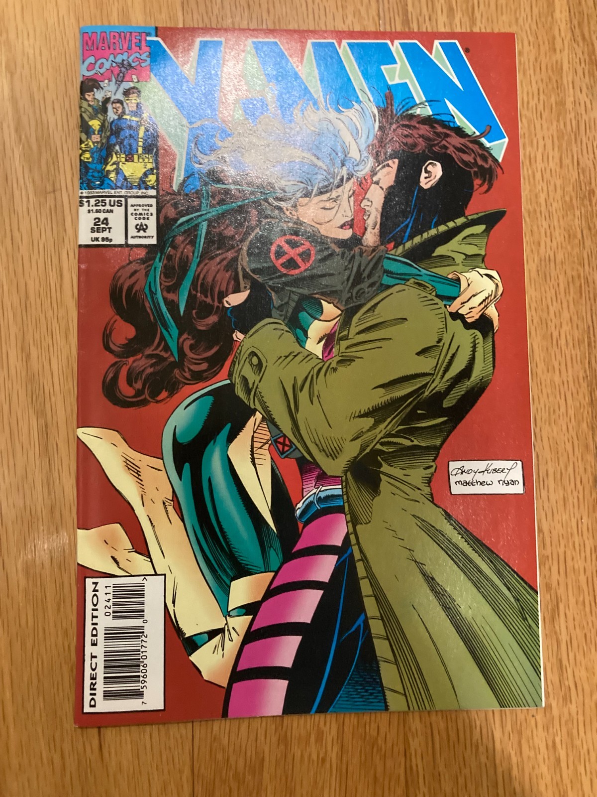 Marvel Comics Xmen #24 1993 Rogue Gambit Kiss NM 9.4+