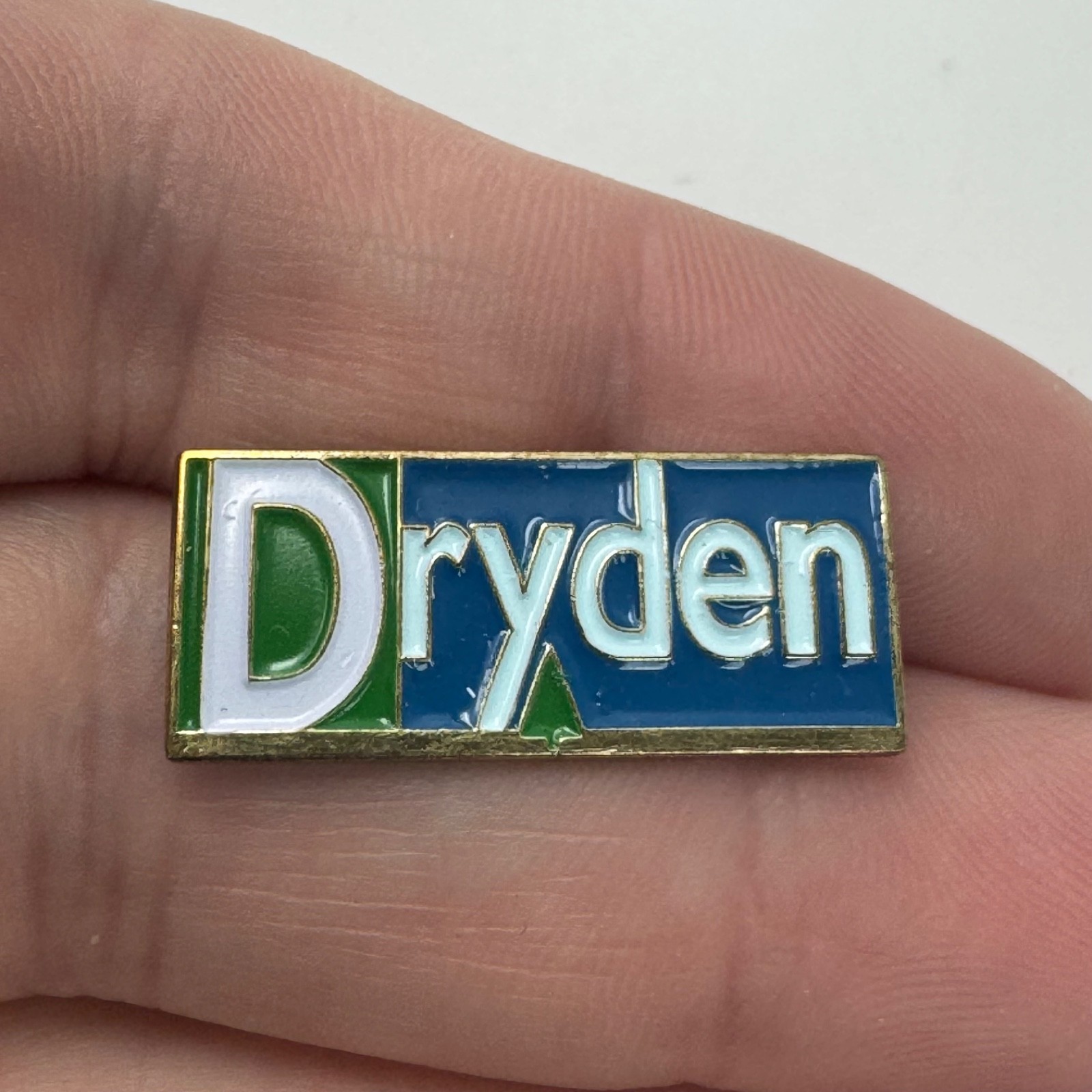 Vintage Dryden Ontario Logo Lapel Pin Blue Green White Enamel