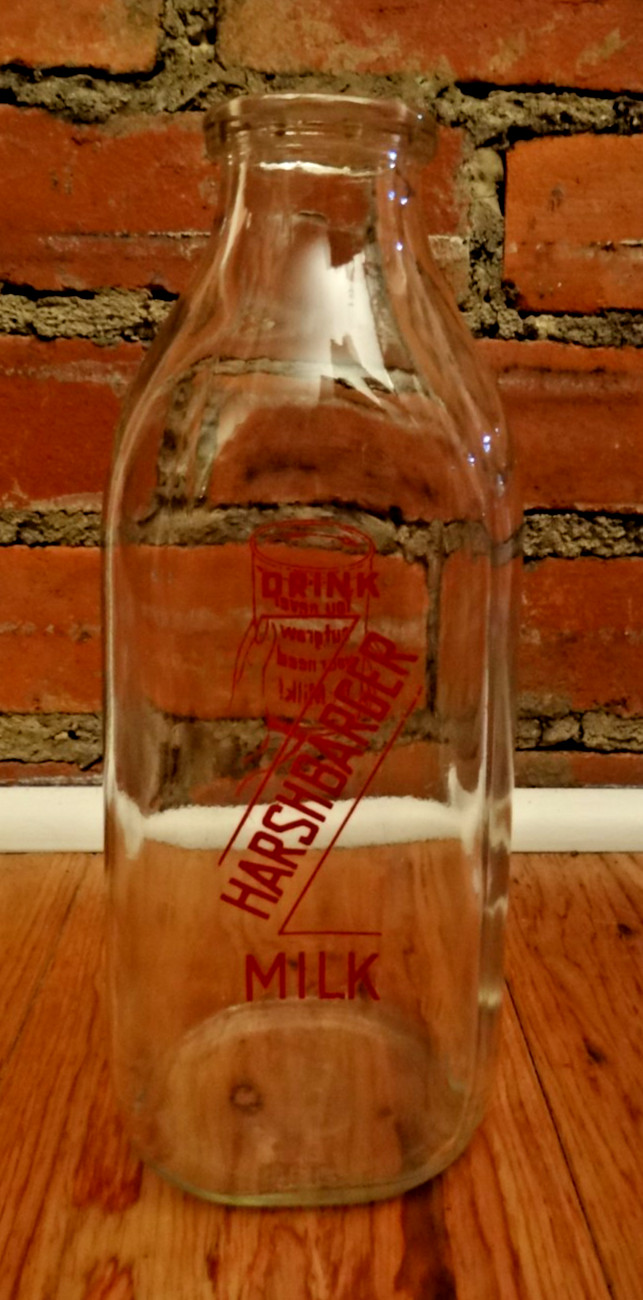 Vintage Harshbarger Dairy Quart Milk Bottle Altoona PA Glass Collectible