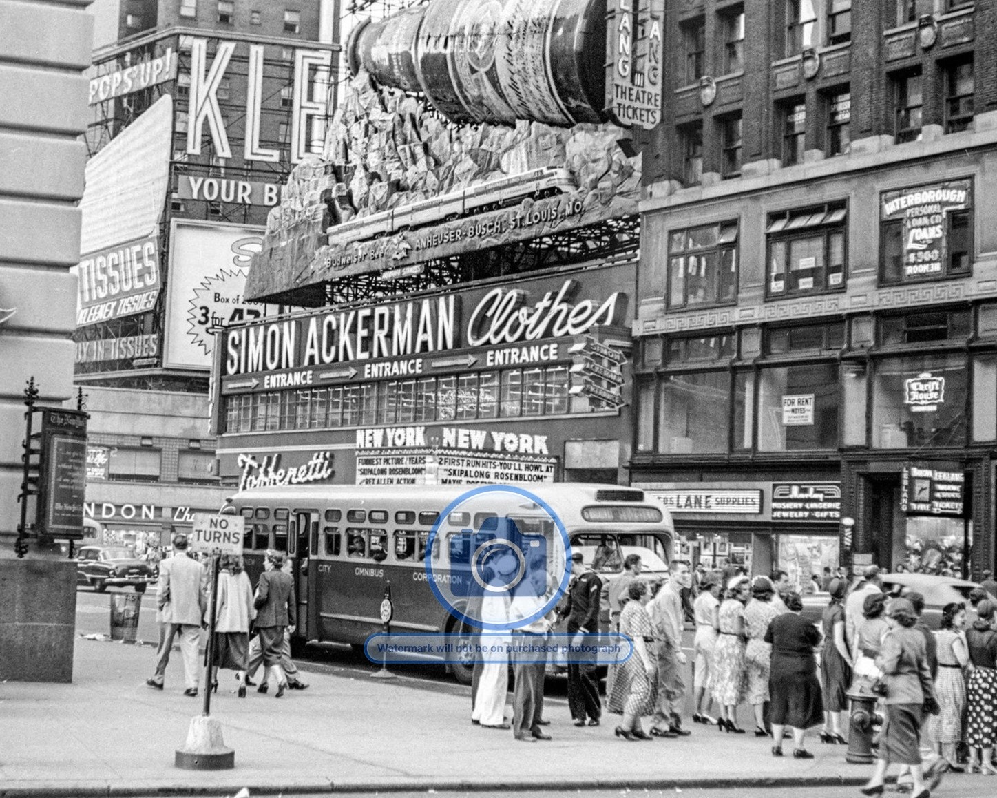 NEW YORK TIMES SQUARE BUS STOP STREET SCENE 1951 8X10 PHOTO