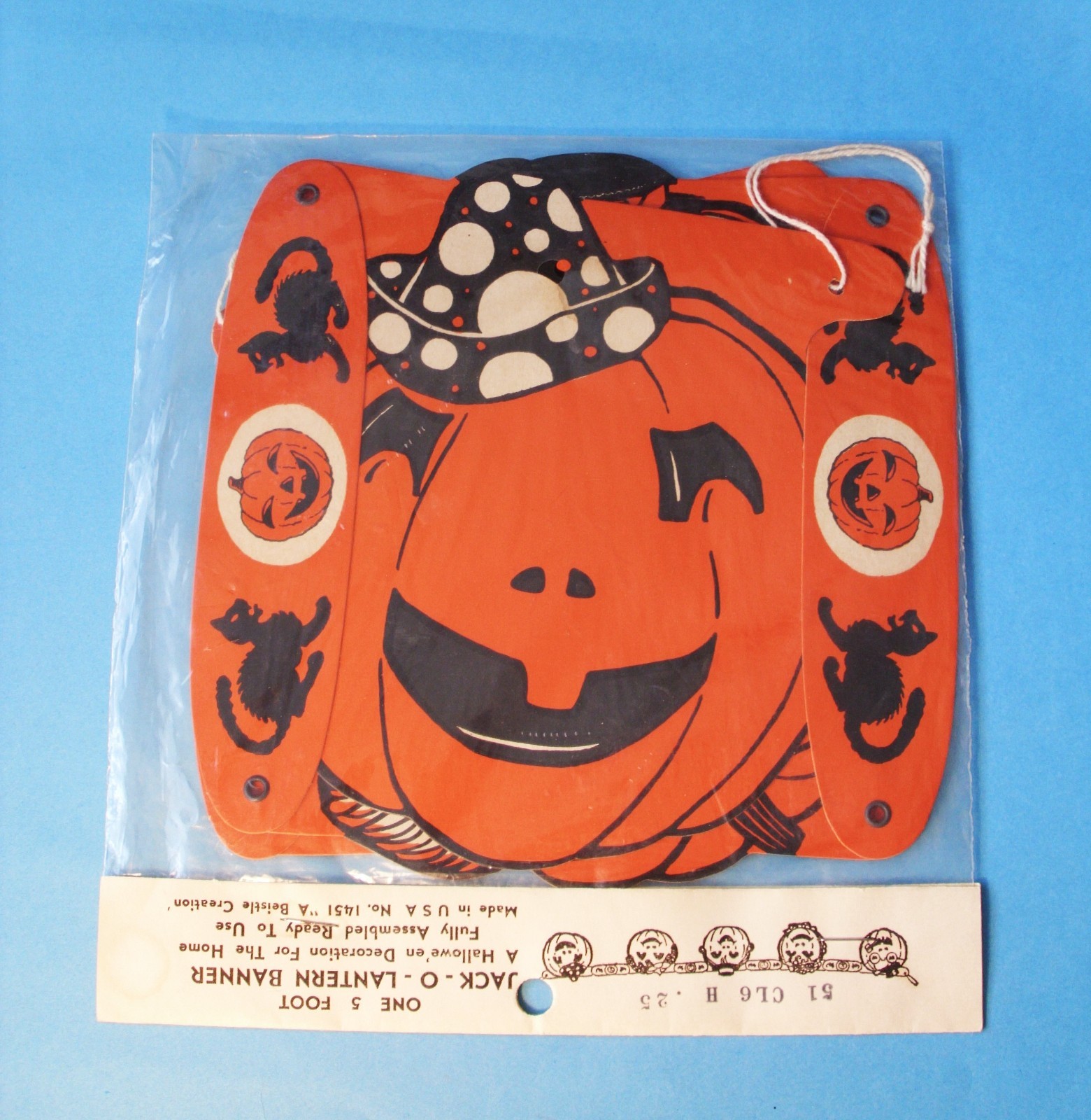RARE Antique or Vtg BEISTLE 5 Ft. HALLOWEEN Jack O Lantern PUMPKIN Banner USA