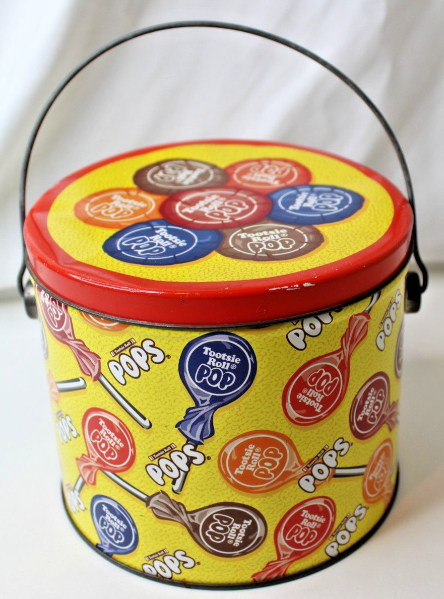 Vintage 1997 Tootsie Roll Pop Advertising Tin Pail With Handle