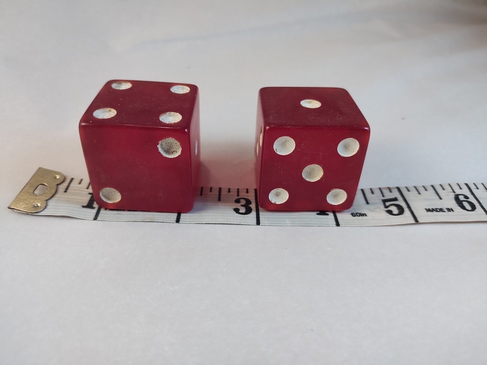 Vintage Pair of extra Large translucent Red Bakelite  Dice - 1 1/4”, or 30 mm