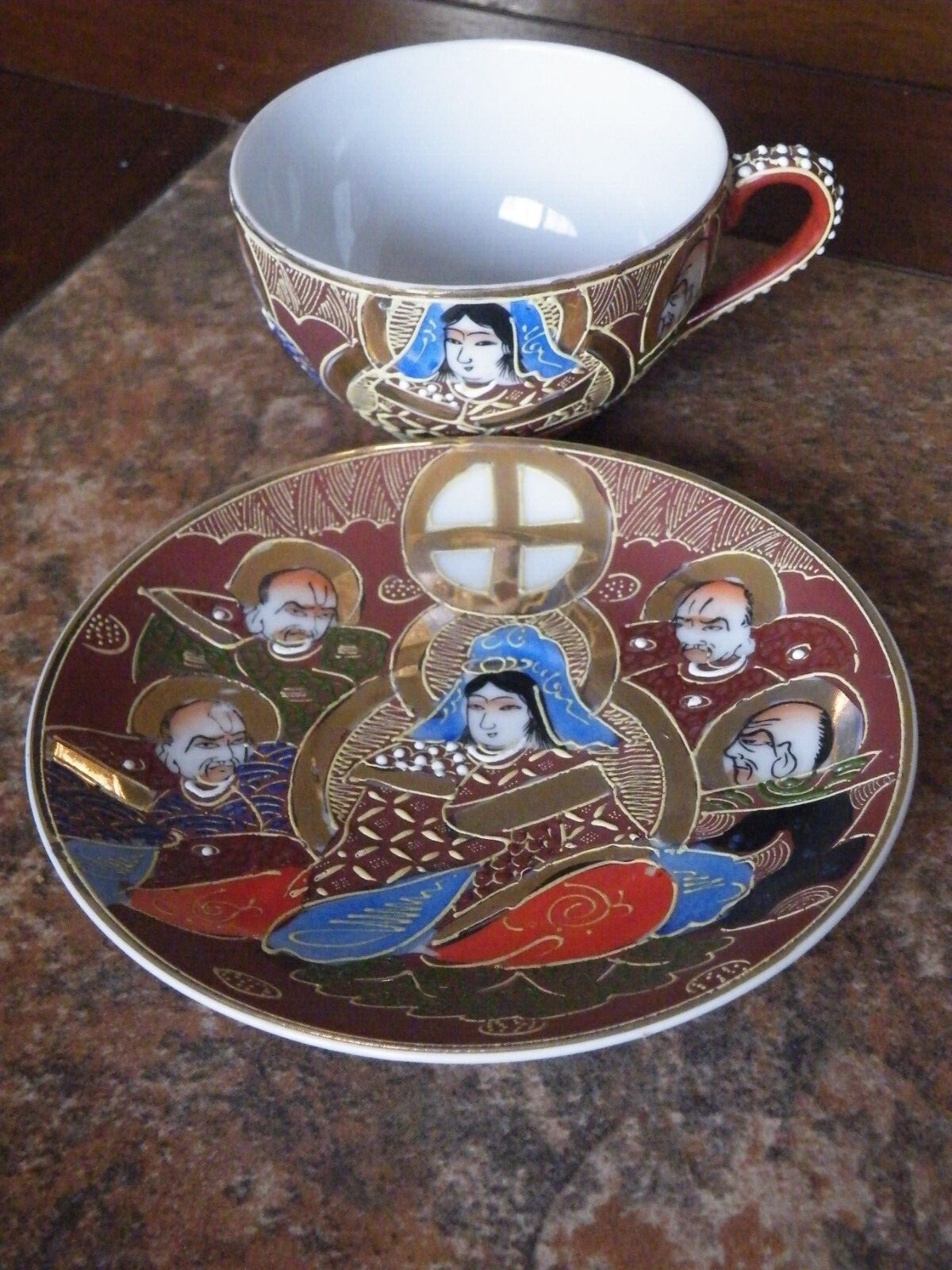 2 SATSUMA Moriage Nippon IMMORTALS Geisha - Cup & Saucer Dragon Ware