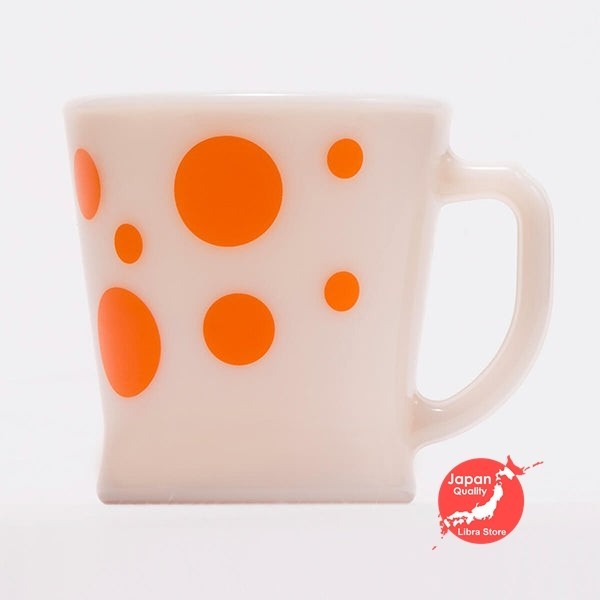 RARE Fire King D-Handle Mug Light Ivory Polka Dot Orange Milk Glass from JAPAN
